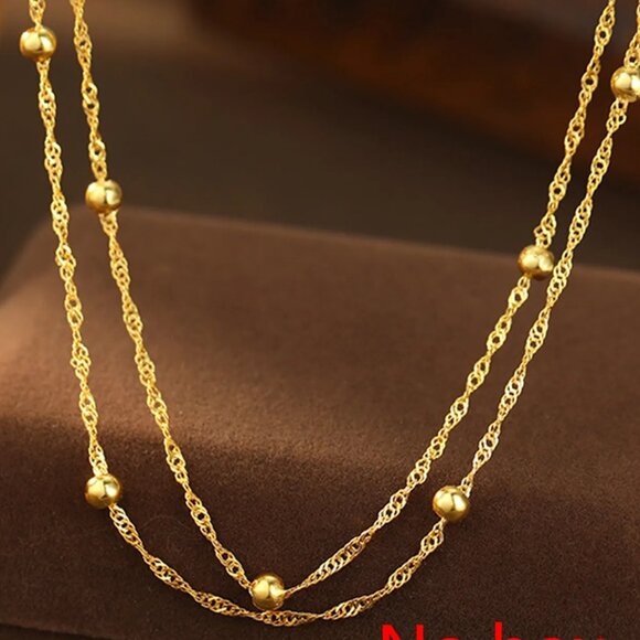 3/$35 Double Layer Stainless Steel Gold Beaded Chain Anklet Beach Summer Jewelry - Picture 6 of 7